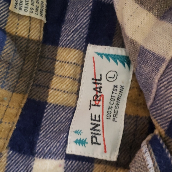 Pine Trail Vintage 1960s 1970s Brown Blue White Flannel Shirt Large - Picture 5 of 6